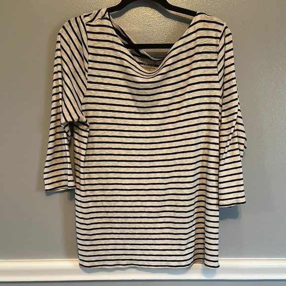 Time and Tru Black and White Cowl Neck Sweater Stripes - Picture 1 of 4